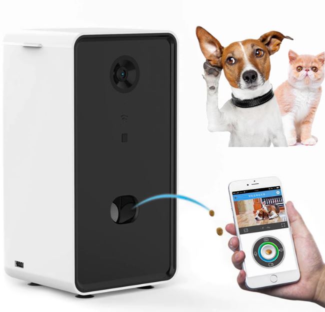 Dog camera treat dispense to monitor and check up on your pet 